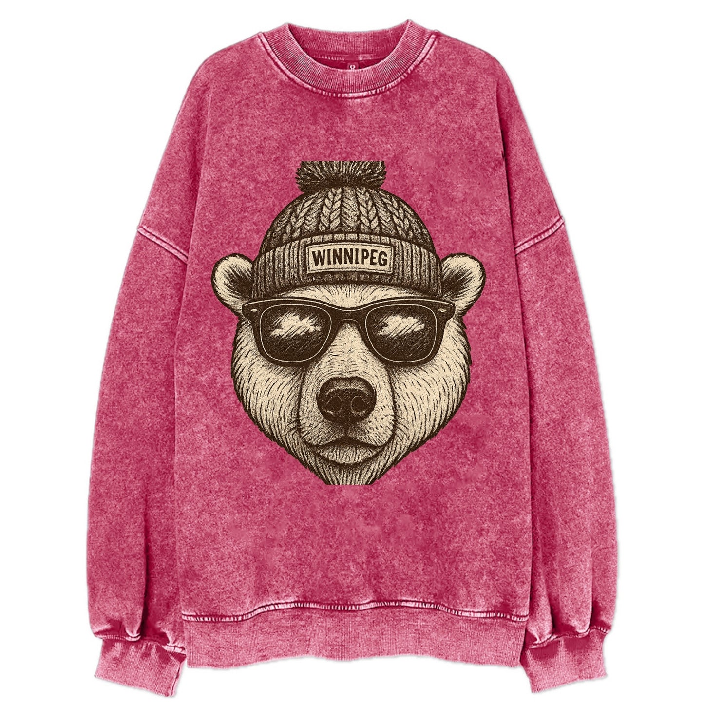 Winnipeg Polar Bear wearing Winnipeg beanie with pom pom and wayfarer - Vintage Sweatshirt - Pink