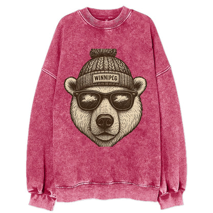 Winnipeg Polar Bear wearing Winnipeg beanie with pom pom and wayfarer - Vintage Sweatshirt - Pink