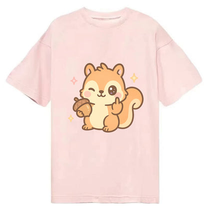 sweet squirrel holding acorn in one paw, flipping off with the other - Classic T-shirt - Pink