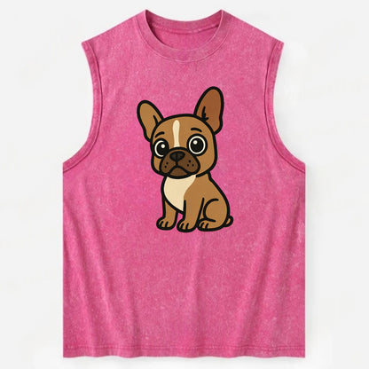 French Bulldog - Head tilt one ear up - Vintage Washed Tank - Pink
