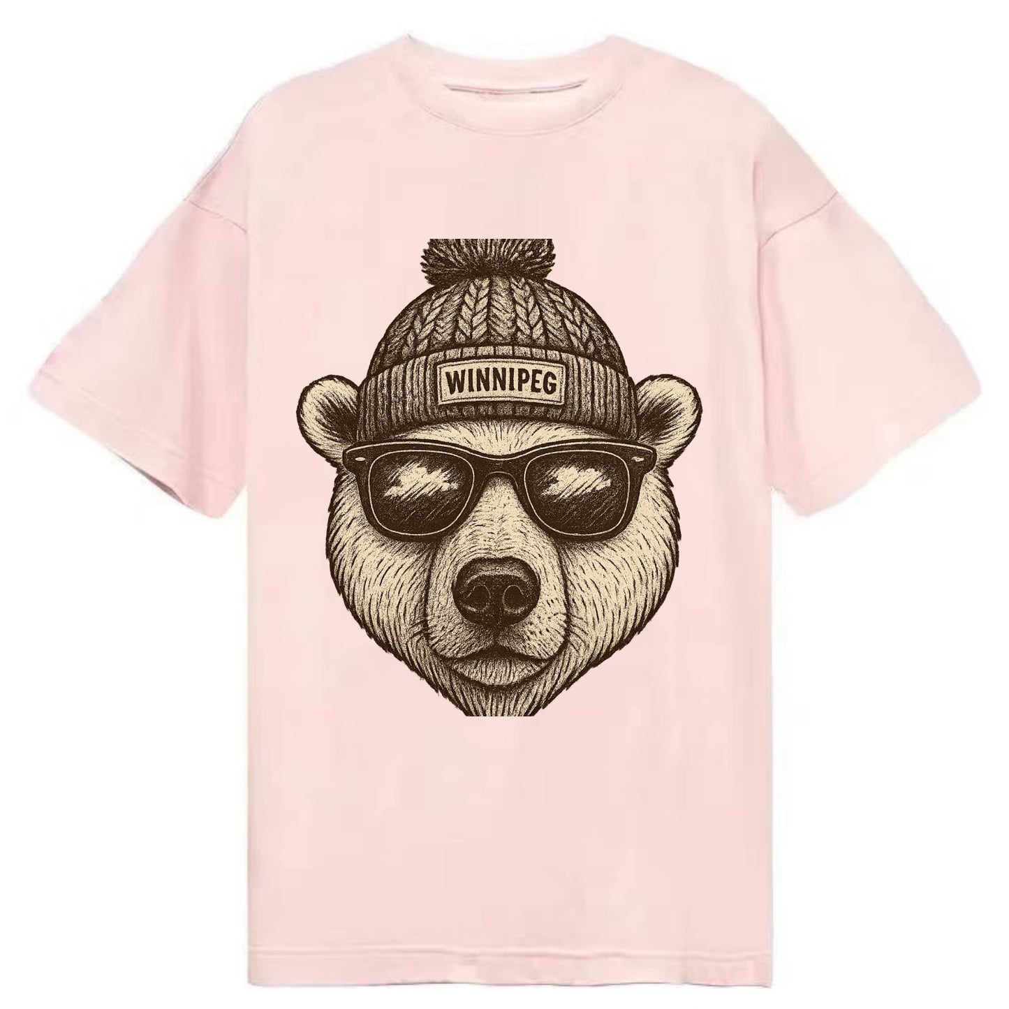 Winnipeg Polar Bear wearing Winnipeg beanie with pom pom and wayfarer sunglasses - Classic T-shirt - Pink