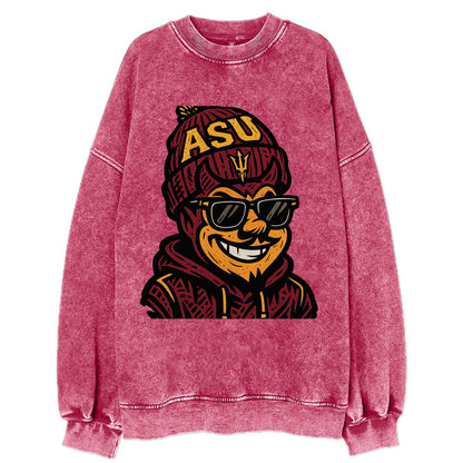 Tempe Sparky wearing Arizona State beanie with fork patch - Vintage Sweatshirt - Pink