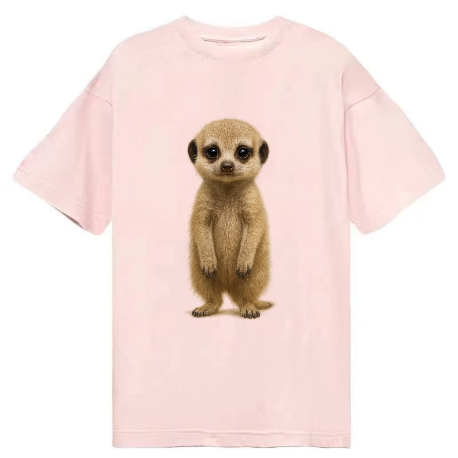 Baby Meerkat - tan fur, dark eye patches, alert stance, bright eyes, - Classic T-shirt - Pink