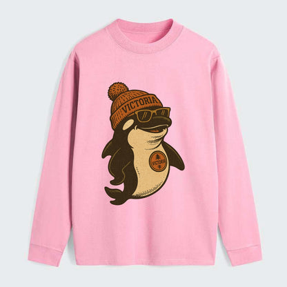 Victoria Orca wearing Victoria beanie with pom pom and wayfarer - Classic Long Sleeve Shirt - Pink