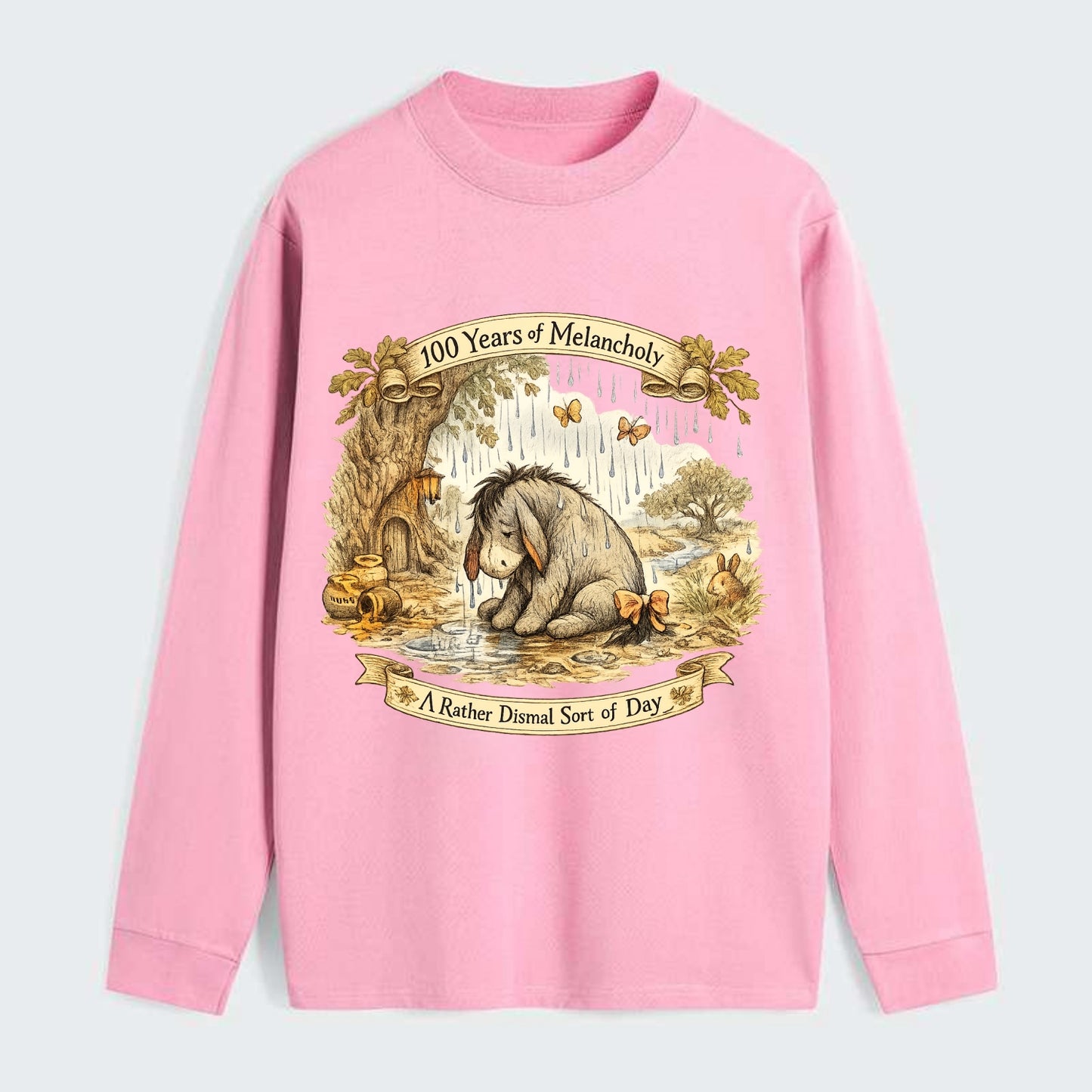 GLOOMY GLEN | Droopy figure in rain | Tattered tail bow | Pessimistic - Classic Long Sleeve Shirt - Pink