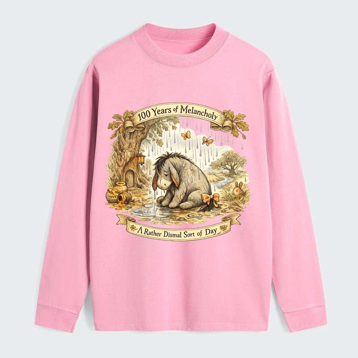 GLOOMY GLEN | Droopy figure in rain | Tattered tail bow | Pessimistic - Classic Long Sleeve Shirt - Pink