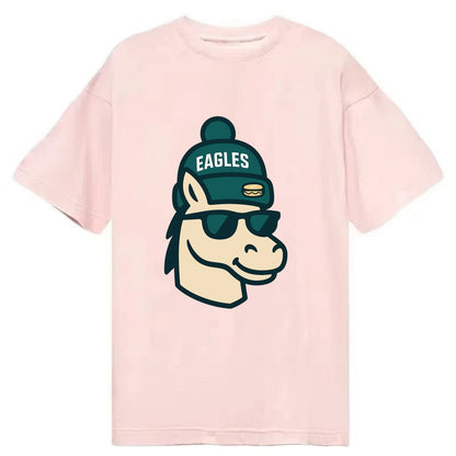 Philadelphia Horse wearing Eagles beanie with cheesesteak patch and wayfarer - Classic T-shirt - Pink