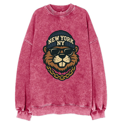 {animal:beaver,locationText:NEW YORK,initials:NY,beanieColor:nav - Vintage Sweatshirt - Pink
