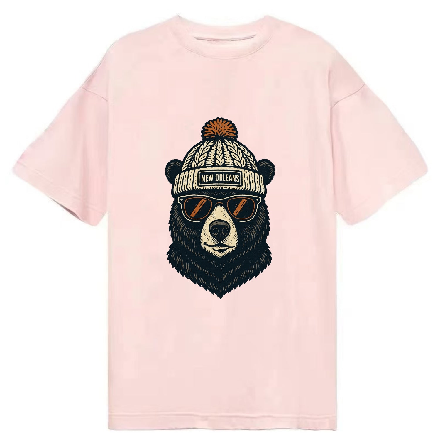 Louisiana Black Bear wearing New Orleans beanie with pom pom and wayfarer - Classic T-shirt - Pink
