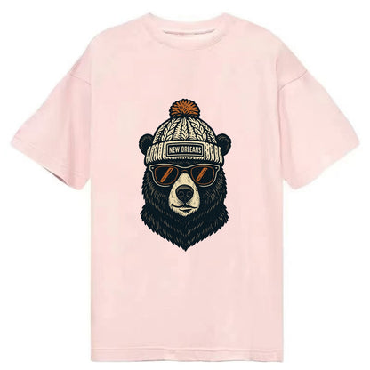 Louisiana Black Bear wearing New Orleans beanie with pom pom and wayfarer - Classic T-shirt - Pink