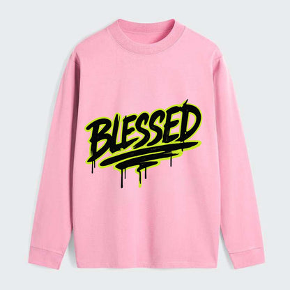 Bold typography design - "BLESSED" - recognizing good fortune, abundance - Classic Long Sleeve Shirt - Pink