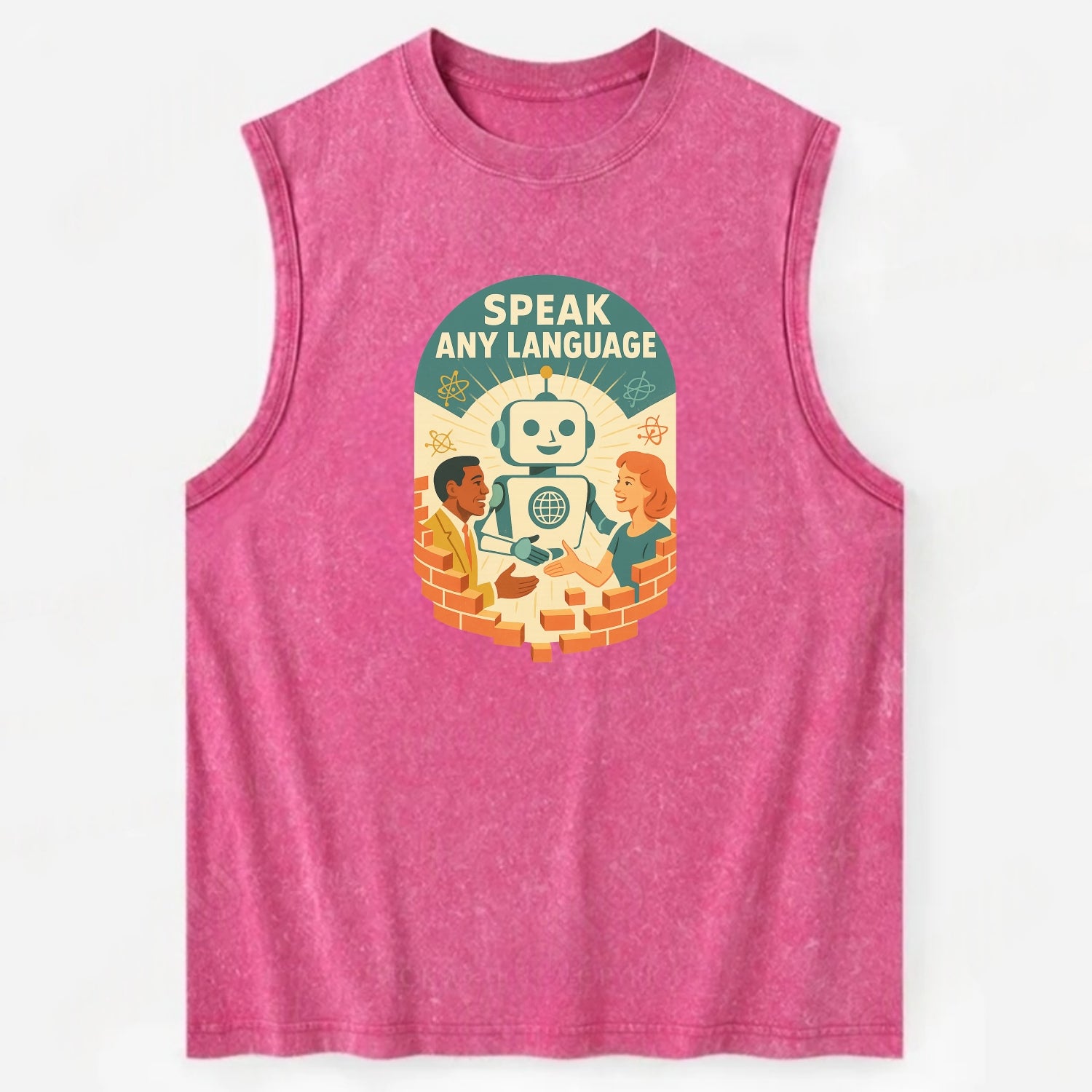 Language learning AI breaking down barriers - "Speak Any Language" - - Vintage Washed Tank - Pink