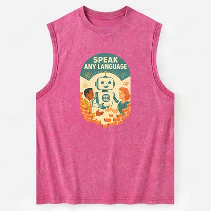 Language learning AI breaking down barriers - "Speak Any Language" - - Vintage Washed Tank - Pink