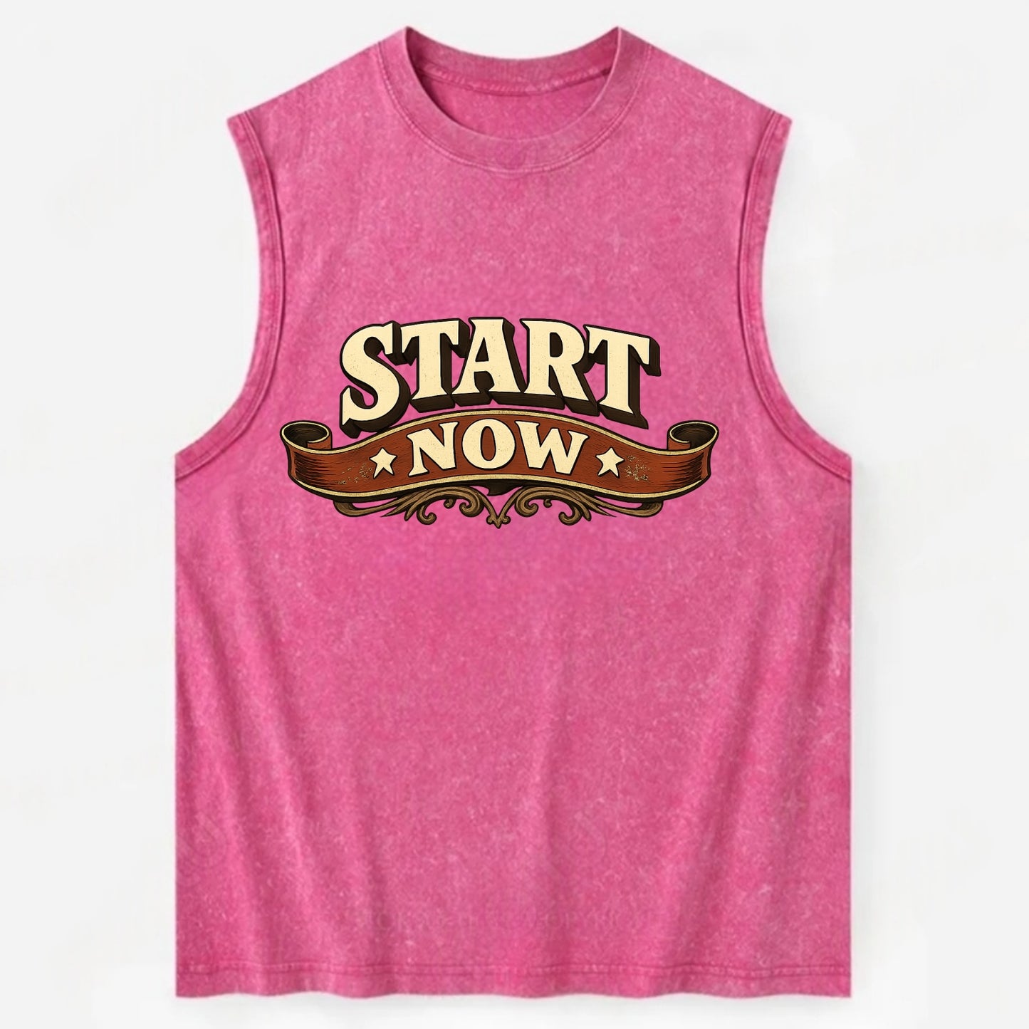 Bold typography design - "START NOW" - begin immediately, no delay - Vintage Washed Tank - Pink
