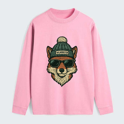 Delaware Gray Fox wearing Wilmington beanie with pom pom and wayfarer - Classic Long Sleeve Shirt - Pink