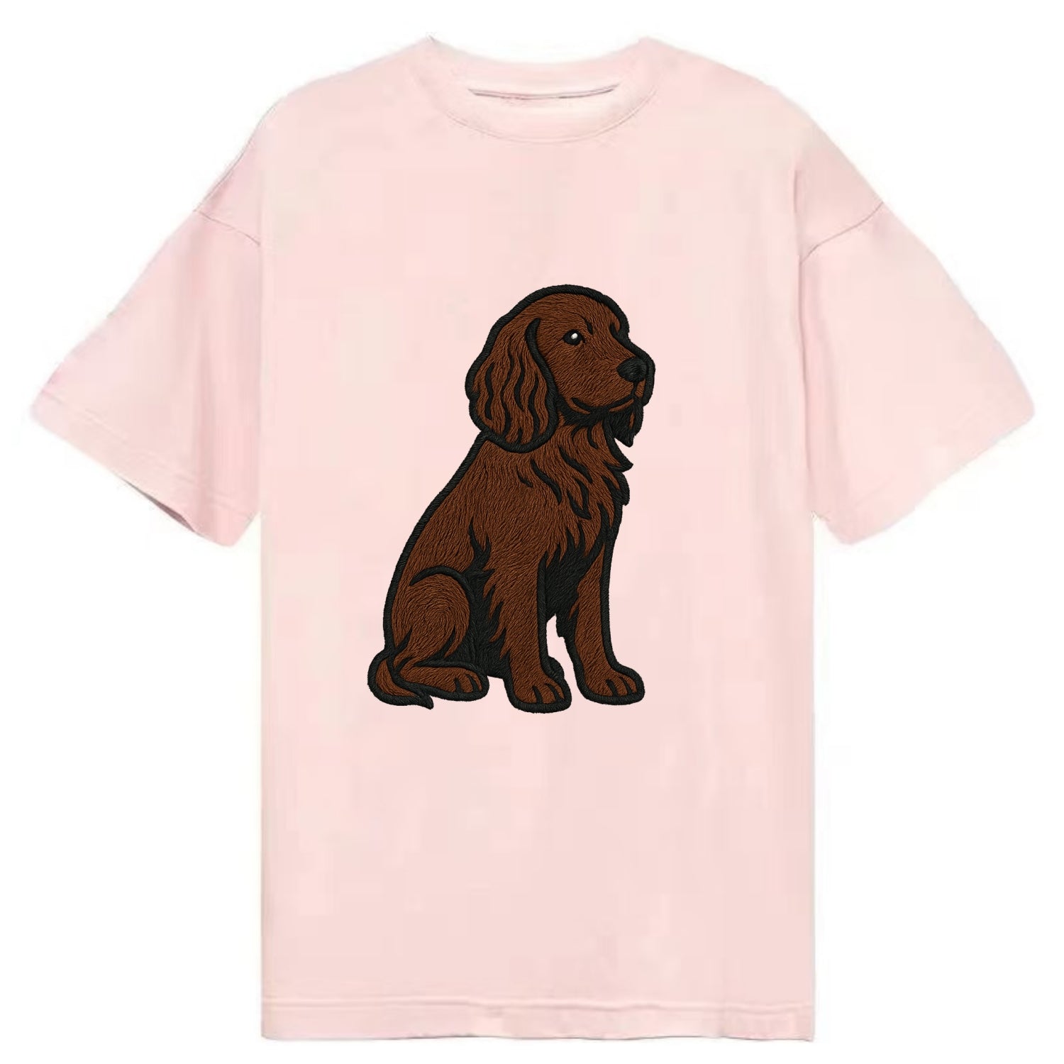 Field Spaniel - Liver colored embroidered sitting design - Classic T-shirt - Pink