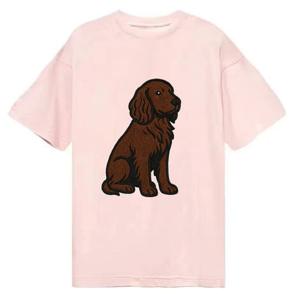 Field Spaniel - Liver colored embroidered sitting design - Classic T-shirt - Pink