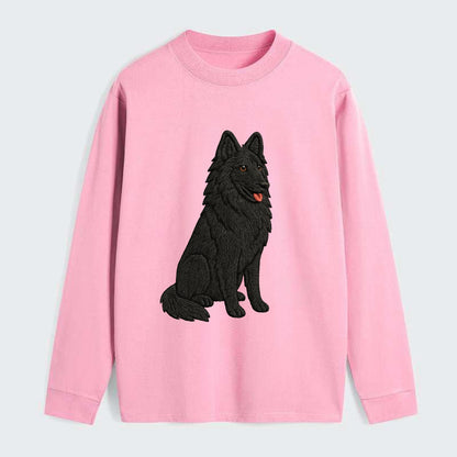 Belgian Sheepdog - Black long-haired embroidered pose - Classic Long Sleeve Shirt - Pink