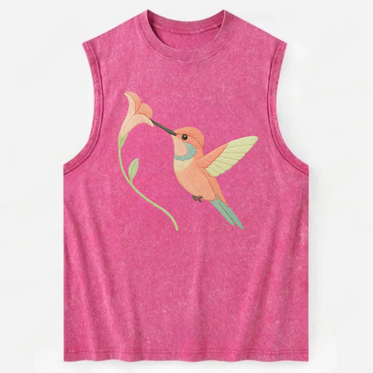 Coral Hummingbird - Vintage Washed Tank - Pink
