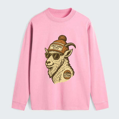 Utah Mountain Goat wearing Salt Lake City beanie with pom pom and - Classic Long Sleeve Shirt - Pink