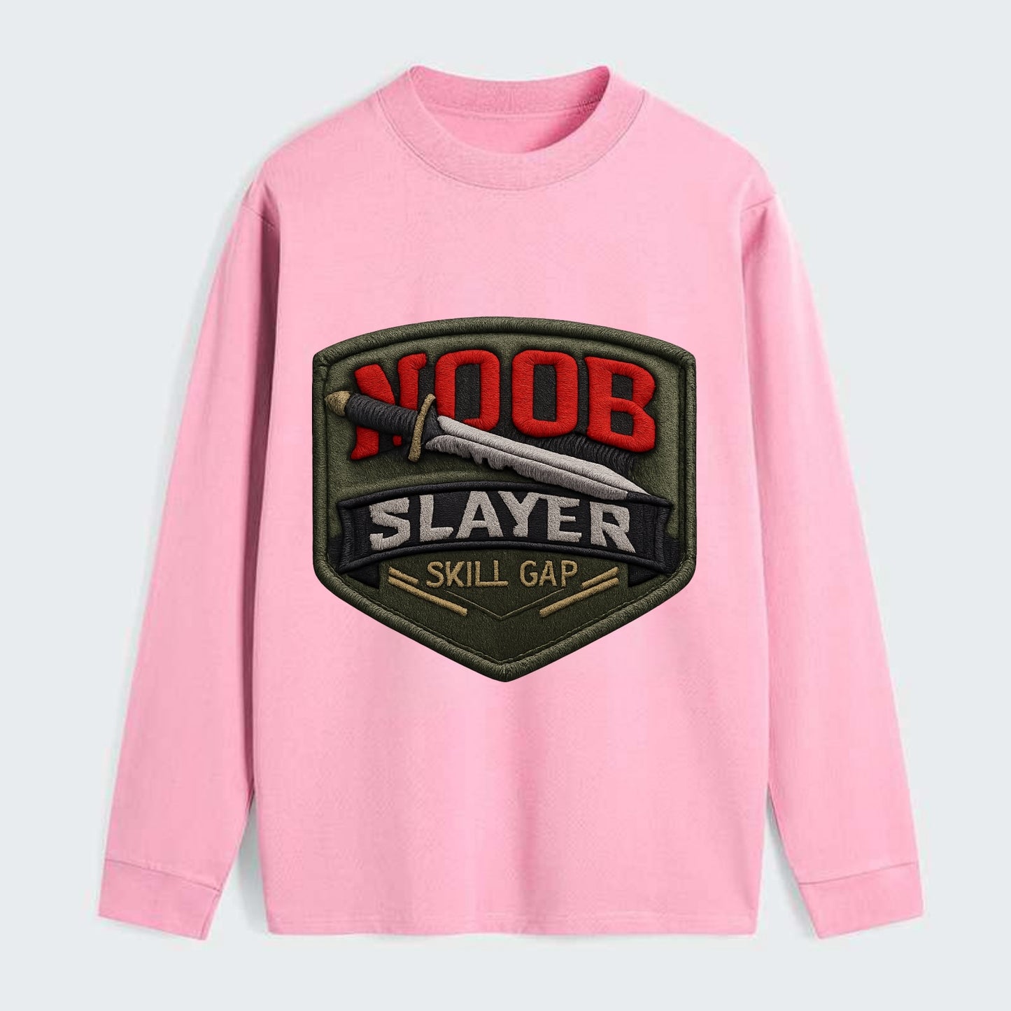 NOOB SLAYER - sword through noob text in red and silver , skill gap - Classic Long Sleeve Shirt - Pink