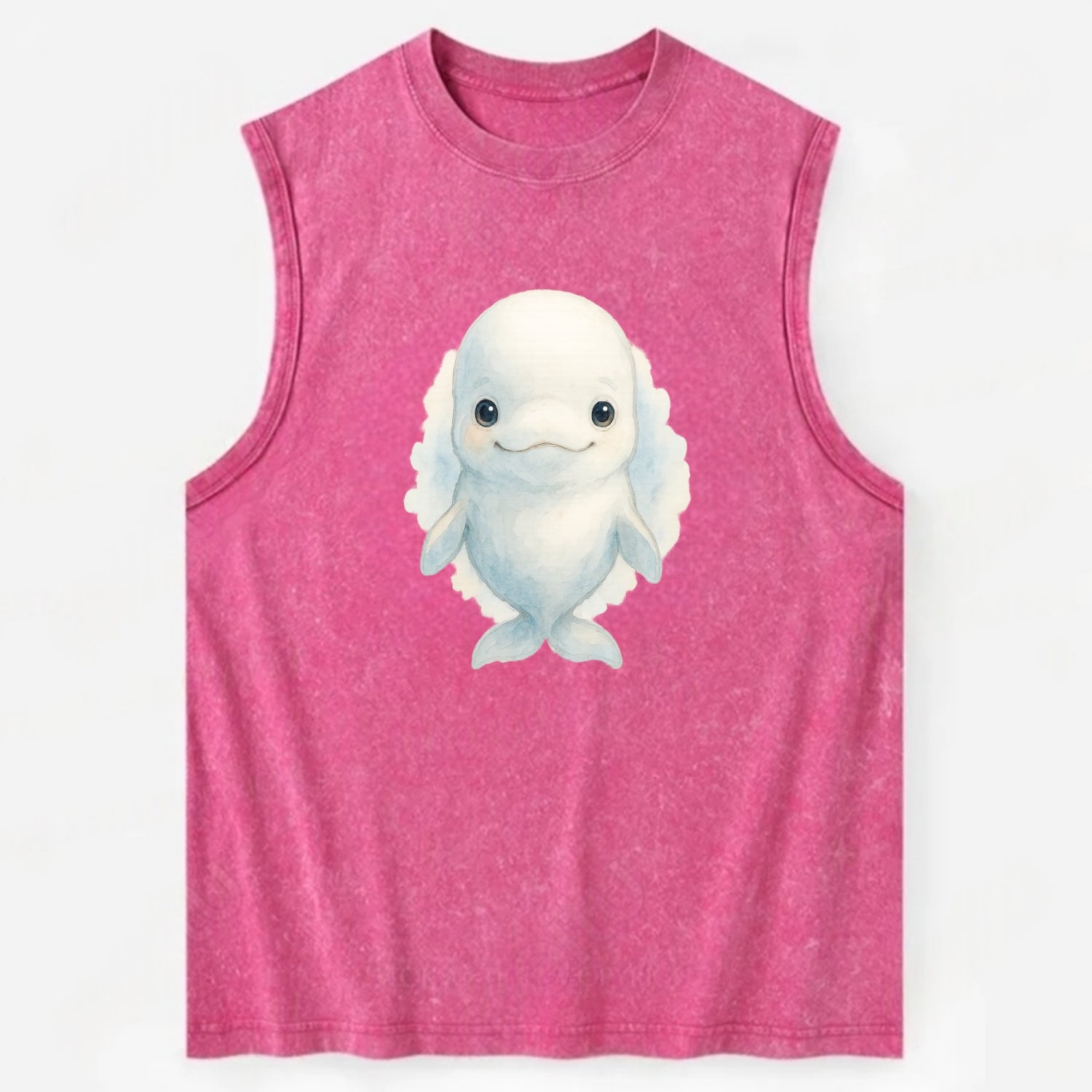 Baby Beluga Whale - pure white, rounded forehead, small eyes with big - Vintage Washed Tank - Pink