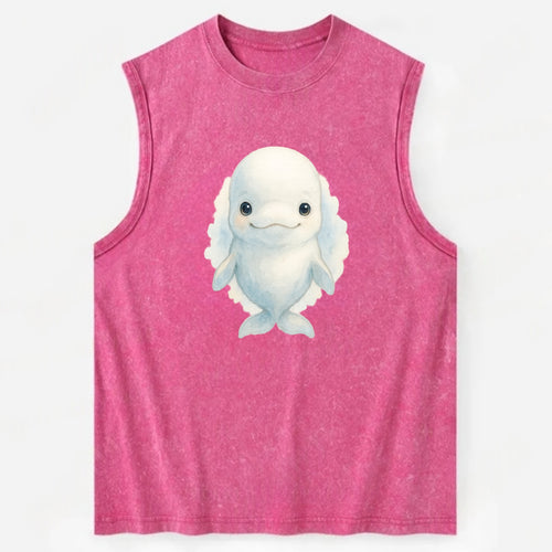 Baby Beluga Whale - pure white, rounded forehead, small eyes with big - Vintage Washed Tank