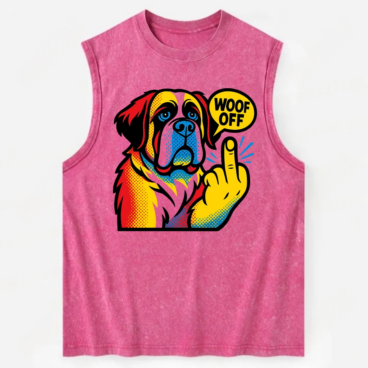 Saint Bernard with gentle giant face and droopy jowls, huge paw raised - Vintage Washed Tank - Pink