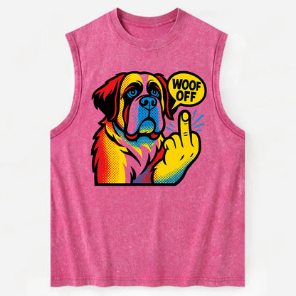 Saint Bernard with gentle giant face and droopy jowls, huge paw raised - Vintage Washed Tank - Pink