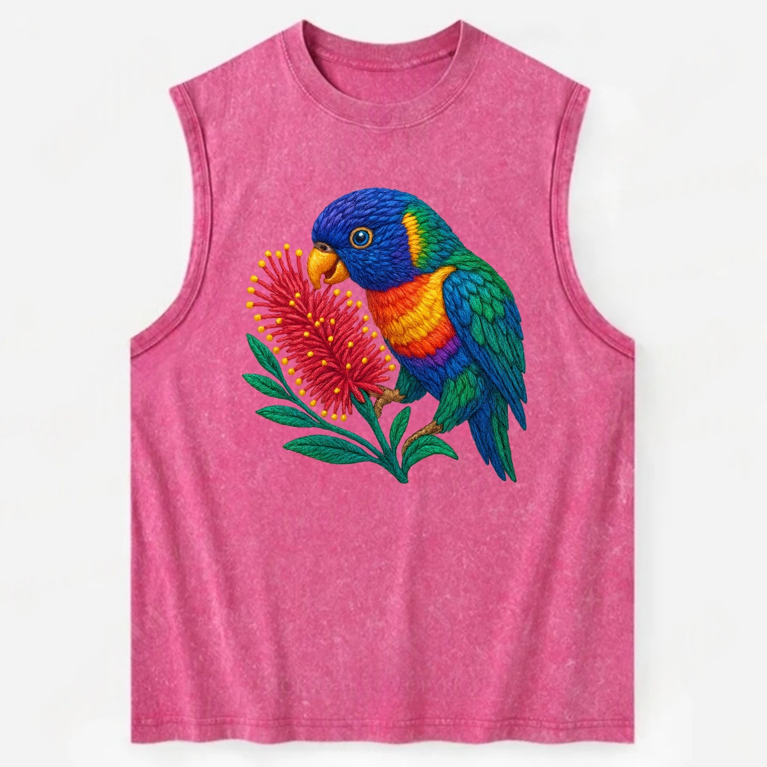Rainbow Lorikeet Bottlebrush - Vintage Washed Tank - Pink