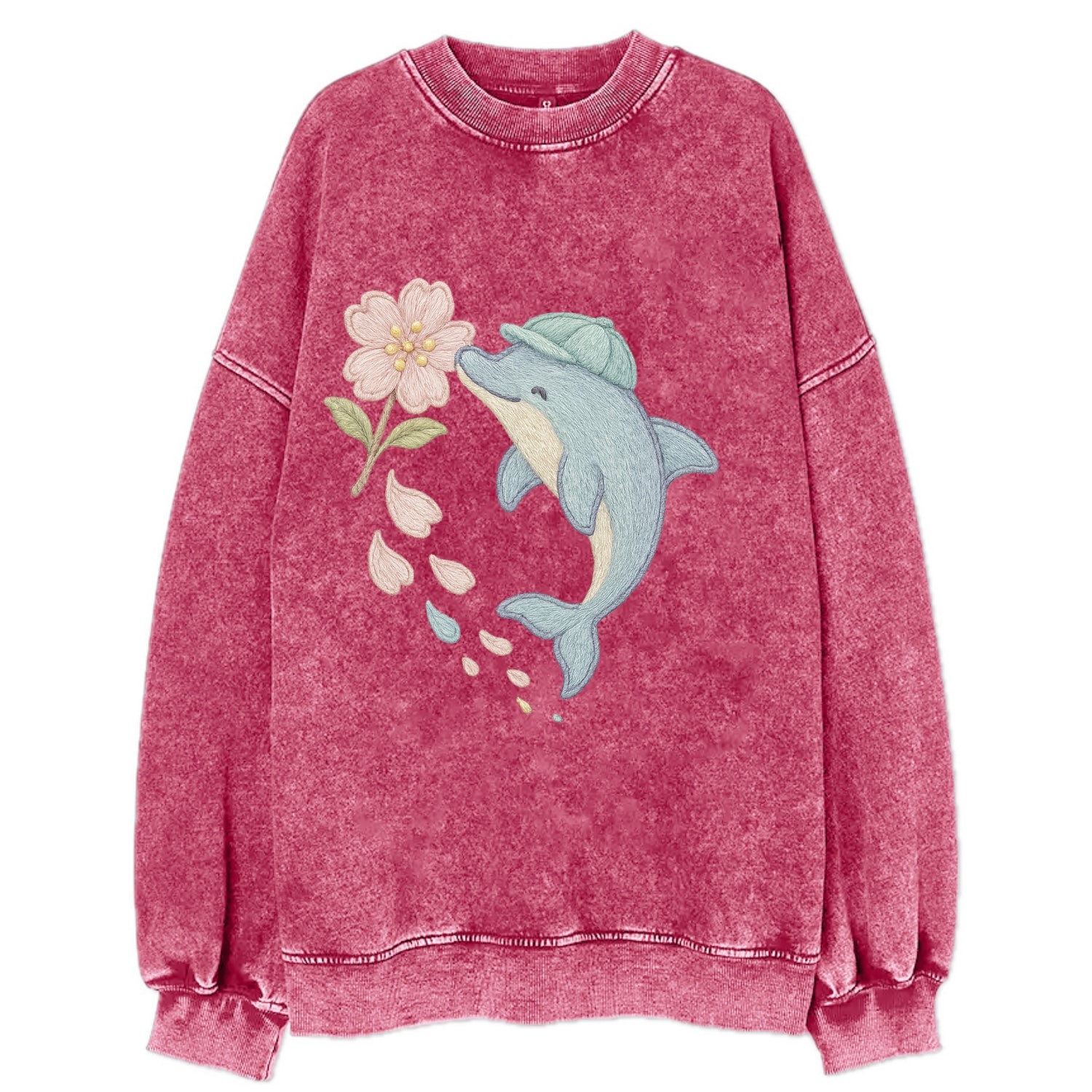 Dolphin Sakura Leap  - Vintage Sweatshirt - Pink