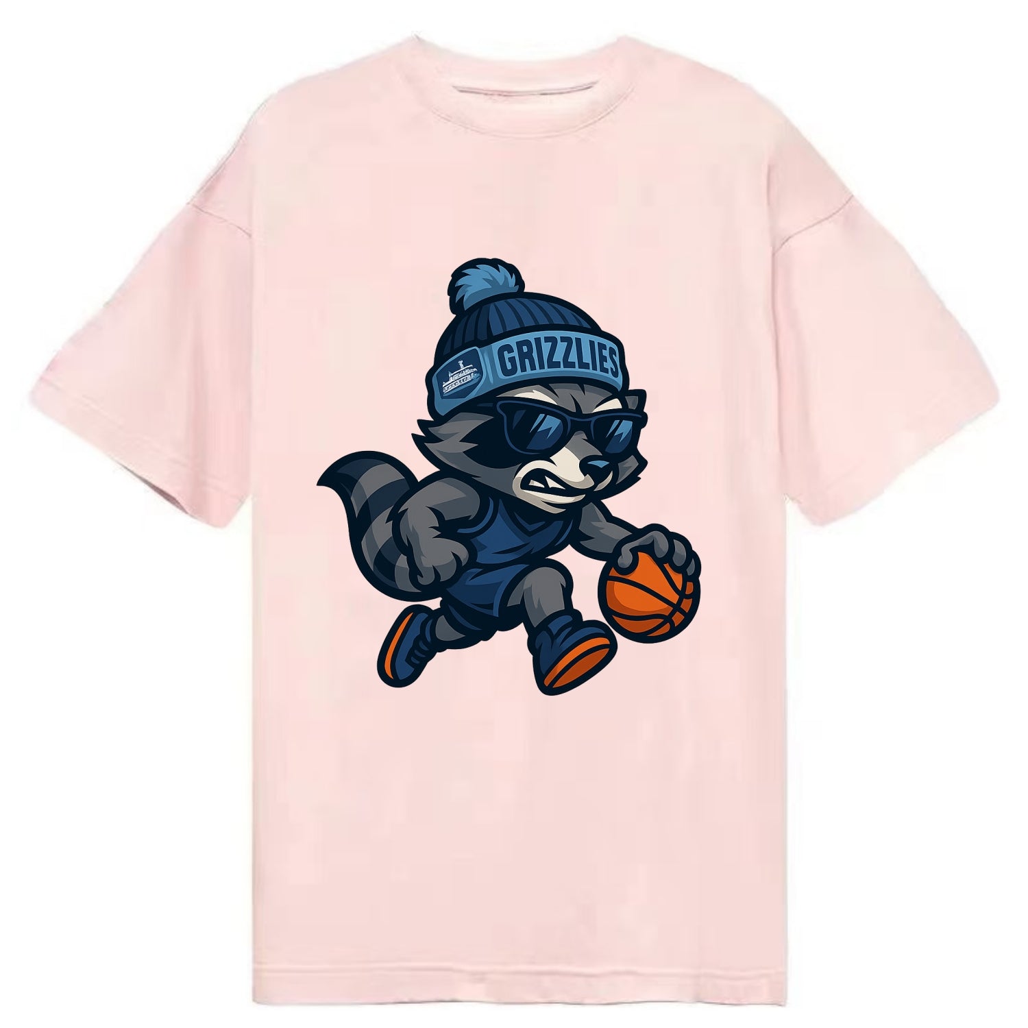 Memphis Raccoon wearing Grizzlies beanie with riverboat patch and wayfarer - Classic T-shirt - Pink
