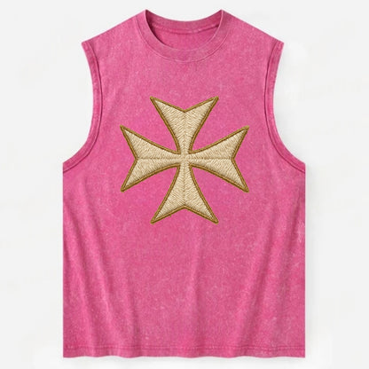 Hospitaller Cross  - Vintage Washed Tank - Pink