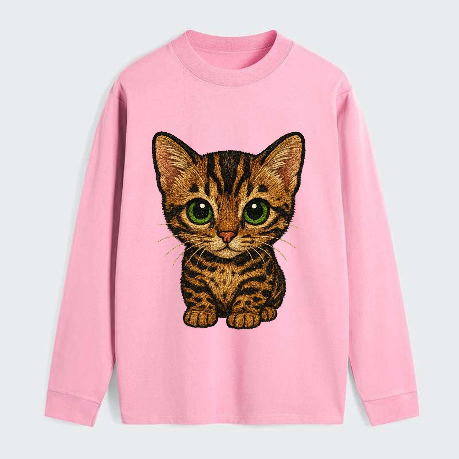 Baby Bengal Kitten - spotted/marbled wild coat, green eyes, athletic - Classic Long Sleeve Shirt - Pink