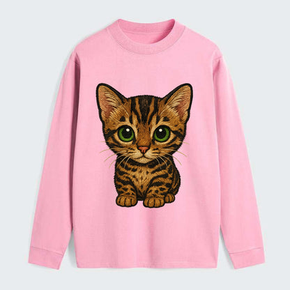 Baby Bengal Kitten - spotted/marbled wild coat, green eyes, athletic - Classic Long Sleeve Shirt - Pink