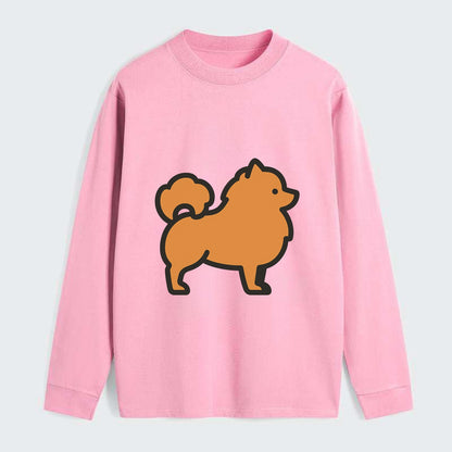 Pomeranian - Orange fluffy flat side profile - Classic Long Sleeve Shirt - Pink
