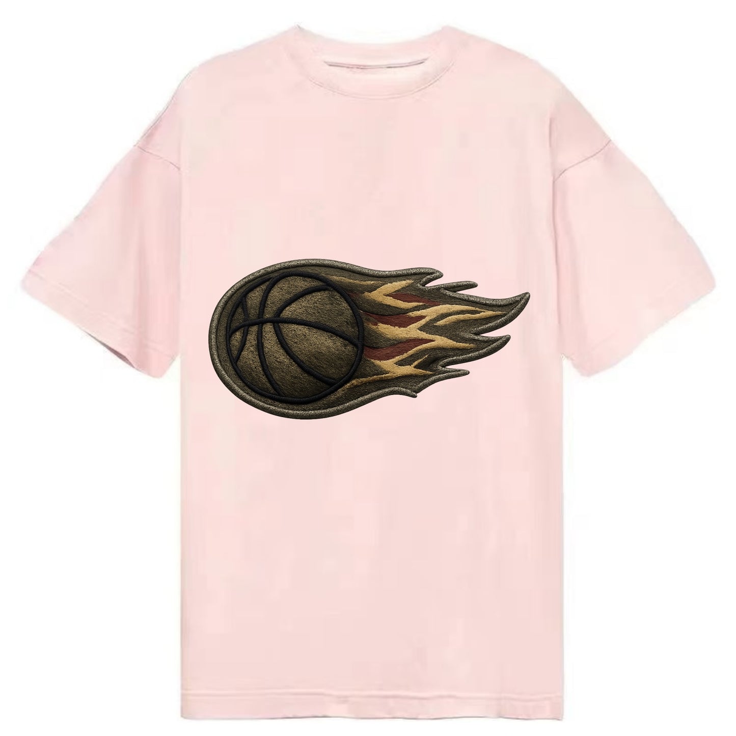 Embroidered patch design - BASKETBALL FLAMING BALL - basketball with flames in - Classic T-shirt - Pink