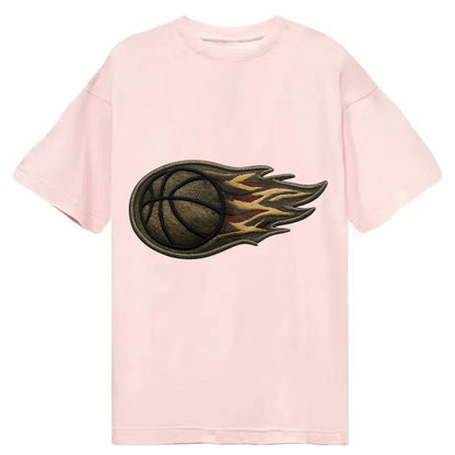 Embroidered patch design - BASKETBALL FLAMING BALL - basketball with flames in - Classic T-shirt - Pink