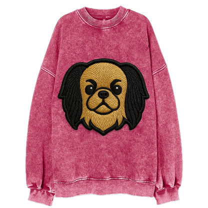 Japanese Chin - Modern flat-face logo wi - Vintage Sweatshirt - Pink