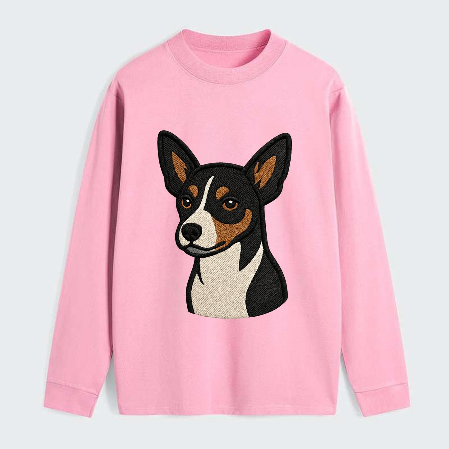 Rat Terrier - Tri-color embroidered pose - Classic Long Sleeve Shirt - Pink