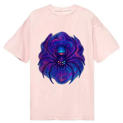 Tech spider with legs showing circuit board patterns, web glowing in neon grid - Classic T-shirt - Pink