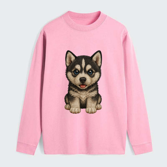 Baby Siberian Husky Puppy - blue or bi-colored eyes, fluffy coat, - Classic Long Sleeve Shirt - Pink