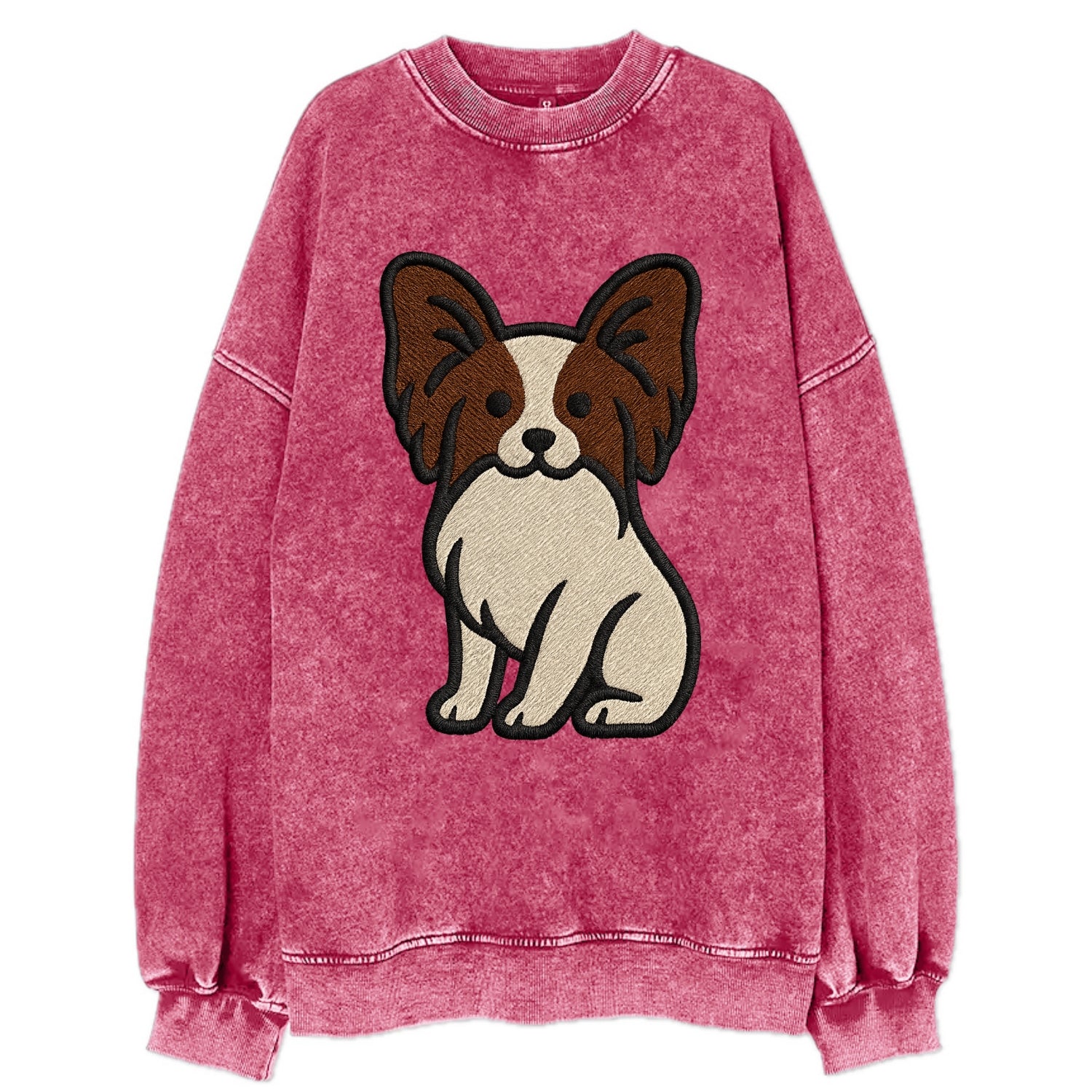 Papillon - White with brown ears sitting Vintage Sweatshirt - Pink