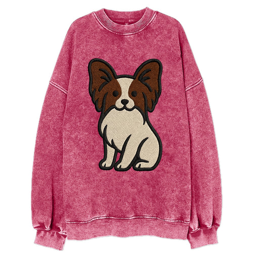 Papillon - White with brown ears sitting Vintage Sweatshirt