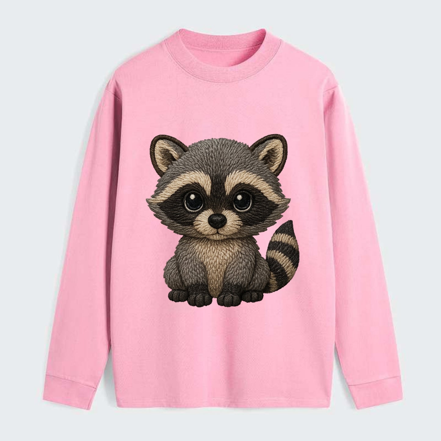 Baby Raccoon - gray fur, black mask, ringed tail, bright curious eyes, - Classic Long Sleeve Shirt - Pink