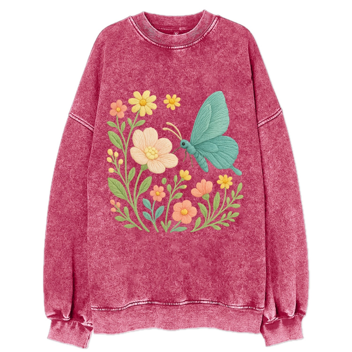 Mint Night Butterfly - Vintage Sweatshirt - Pink