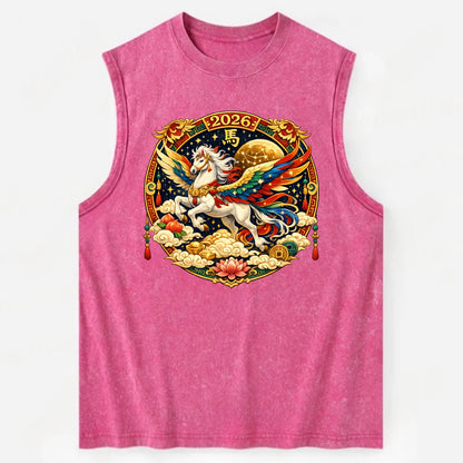 CELESTIAL HORSE | Heavenly horse among clouds and stars | Wings of flowing - Vintage Washed Tank - Pink