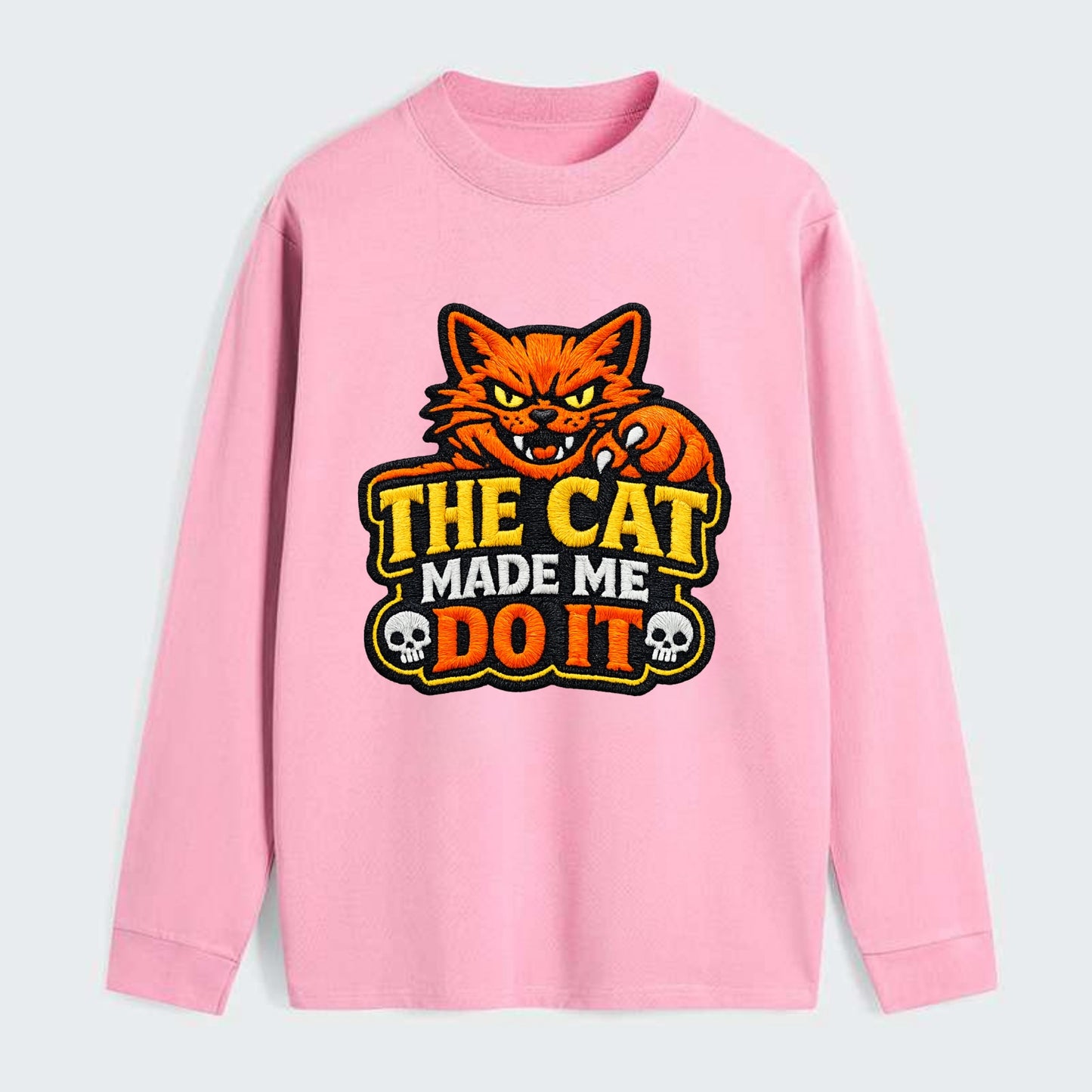 THE CAT MADE ME DO IT - mischievous cat in orange , blame the cat - Classic Long Sleeve Shirt - Pink