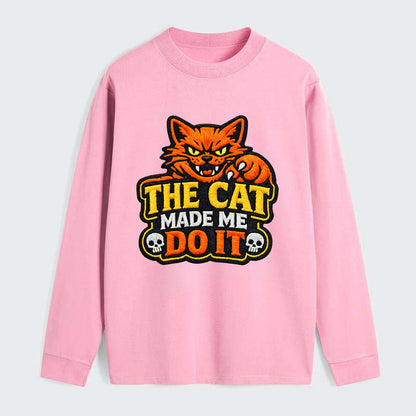 THE CAT MADE ME DO IT - mischievous cat in orange , blame the cat - Classic Long Sleeve Shirt - Pink