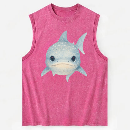 Baby Whale Shark - spotted blue-gray, wide mouth closed, tiny eyes, - Vintage Washed Tank - Pink